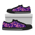 Purple Tropical Hawaiian Pattern Print Black Low Top Sneakers