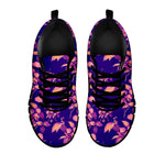 Purple Tropical Hawaiian Pattern Print Black Running Shoes