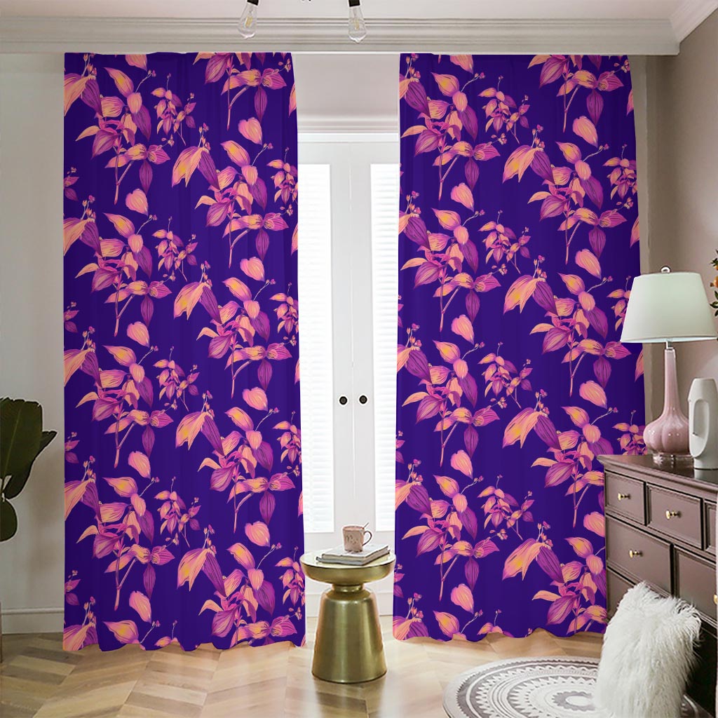 Purple Tropical Hawaiian Pattern Print Blackout Pencil Pleat Curtains