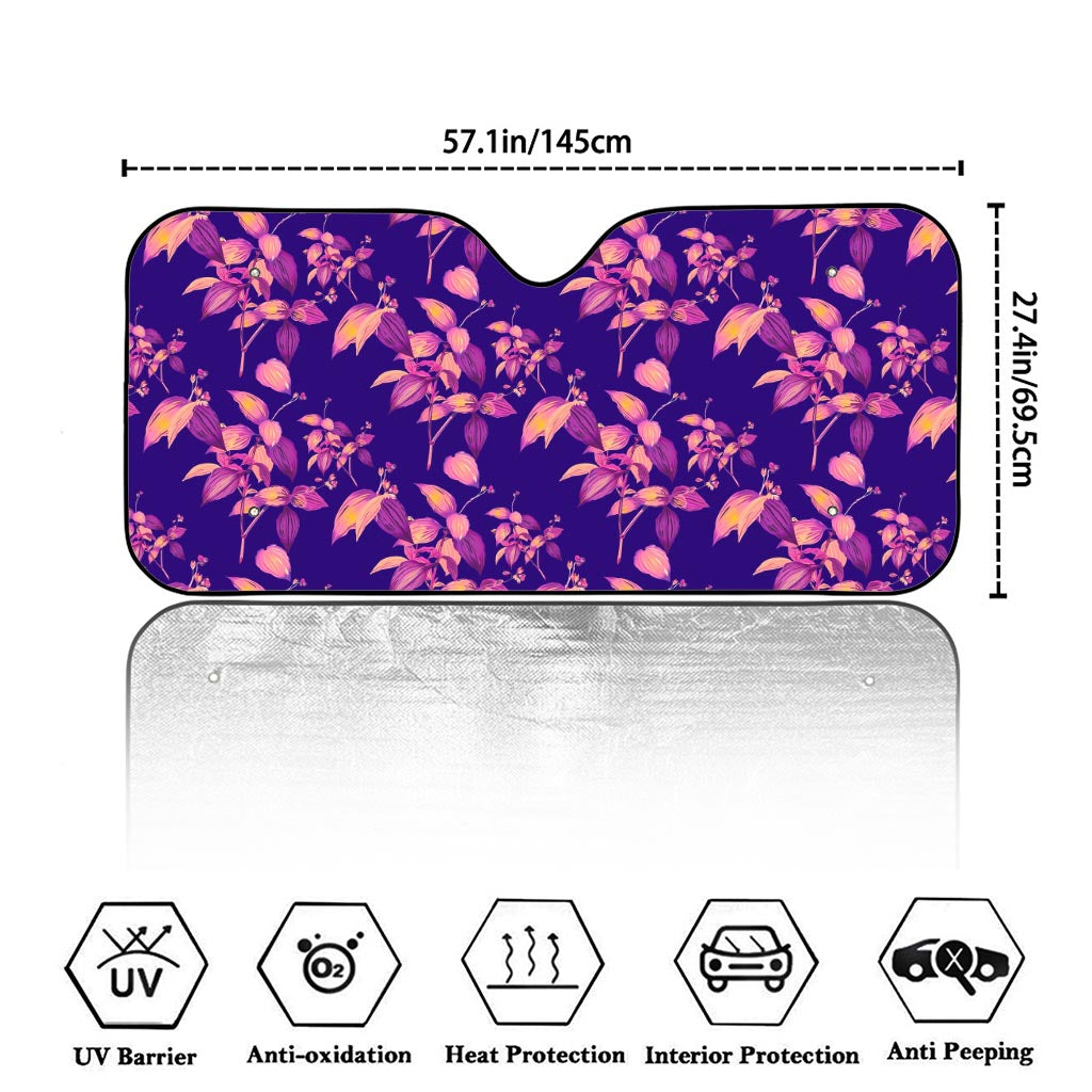 Purple Tropical Hawaiian Pattern Print Car Windshield Sun Shade