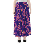 Purple Tropical Hawaiian Pattern Print Chiffon Maxi Skirt