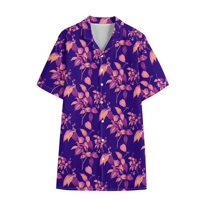 Purple Tropical Hawaiian Pattern Print Cotton Hawaiian Shirt