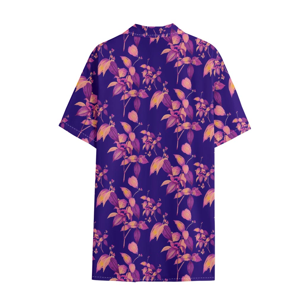 Purple Tropical Hawaiian Pattern Print Cotton Hawaiian Shirt