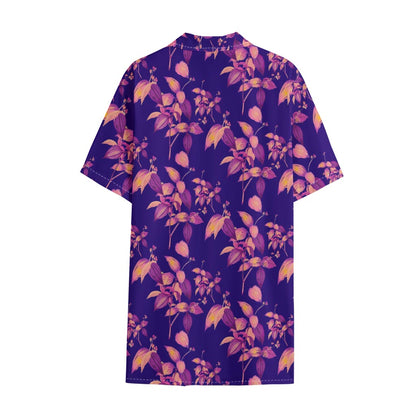 Purple Tropical Hawaiian Pattern Print Cotton Hawaiian Shirt