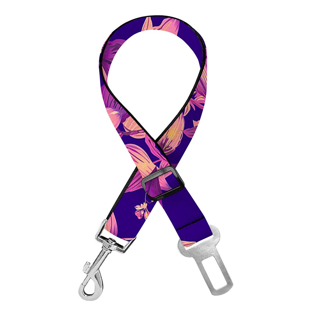 Purple Tropical Hawaiian Pattern Print Dog Seat Belt