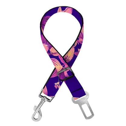 Purple Tropical Hawaiian Pattern Print Dog Seat Belt