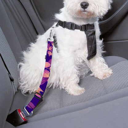 Purple Tropical Hawaiian Pattern Print Dog Seat Belt