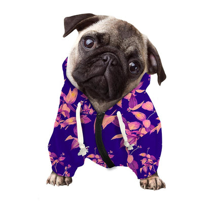 Purple Tropical Hawaiian Pattern Print Dog Zip Up Hoodie