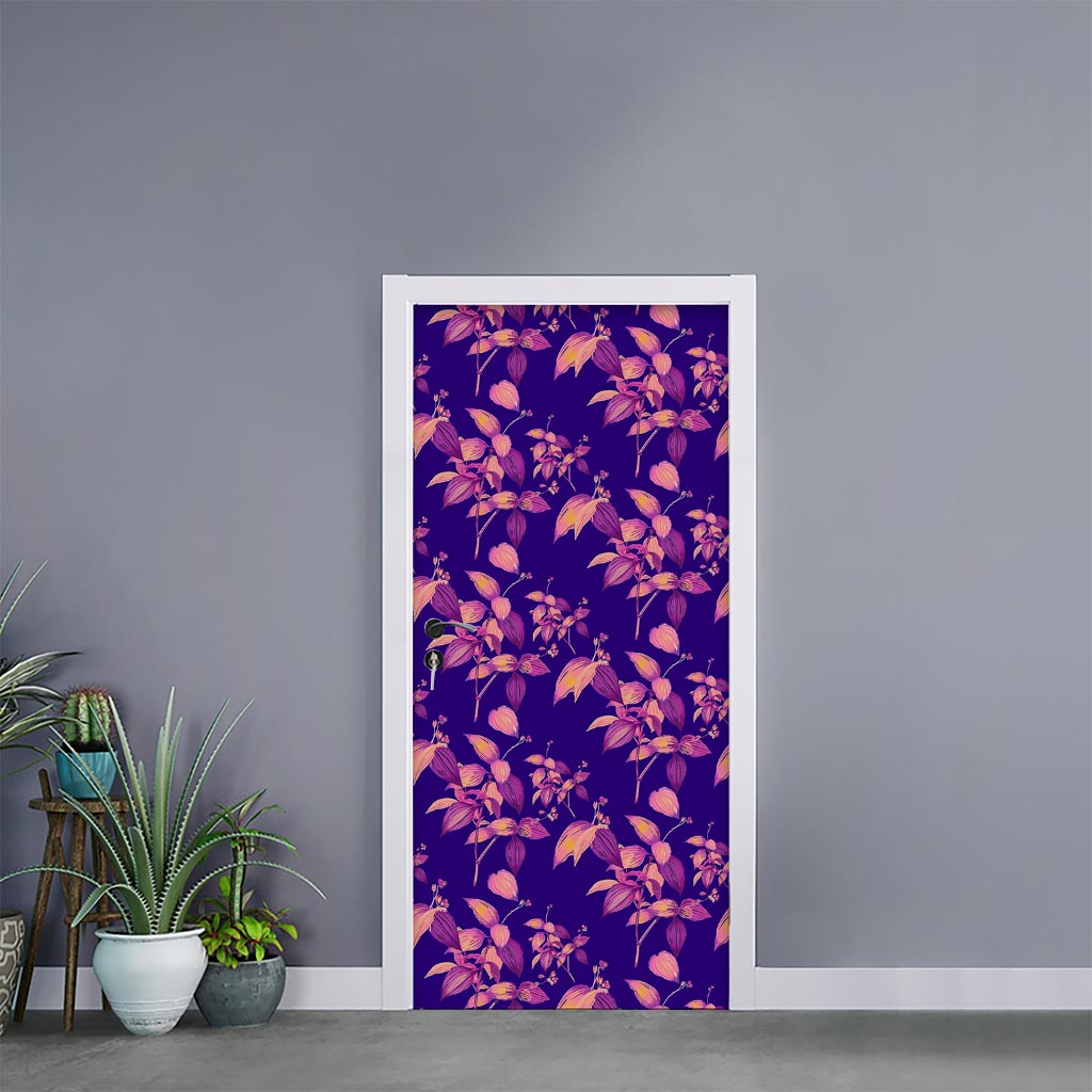 Purple Tropical Hawaiian Pattern Print Door Sticker