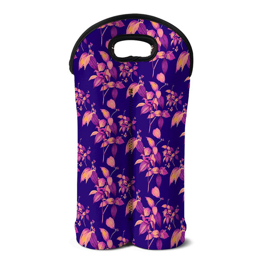 Purple Tropical Hawaiian Pattern Print Double Neoprene Wine Tote
