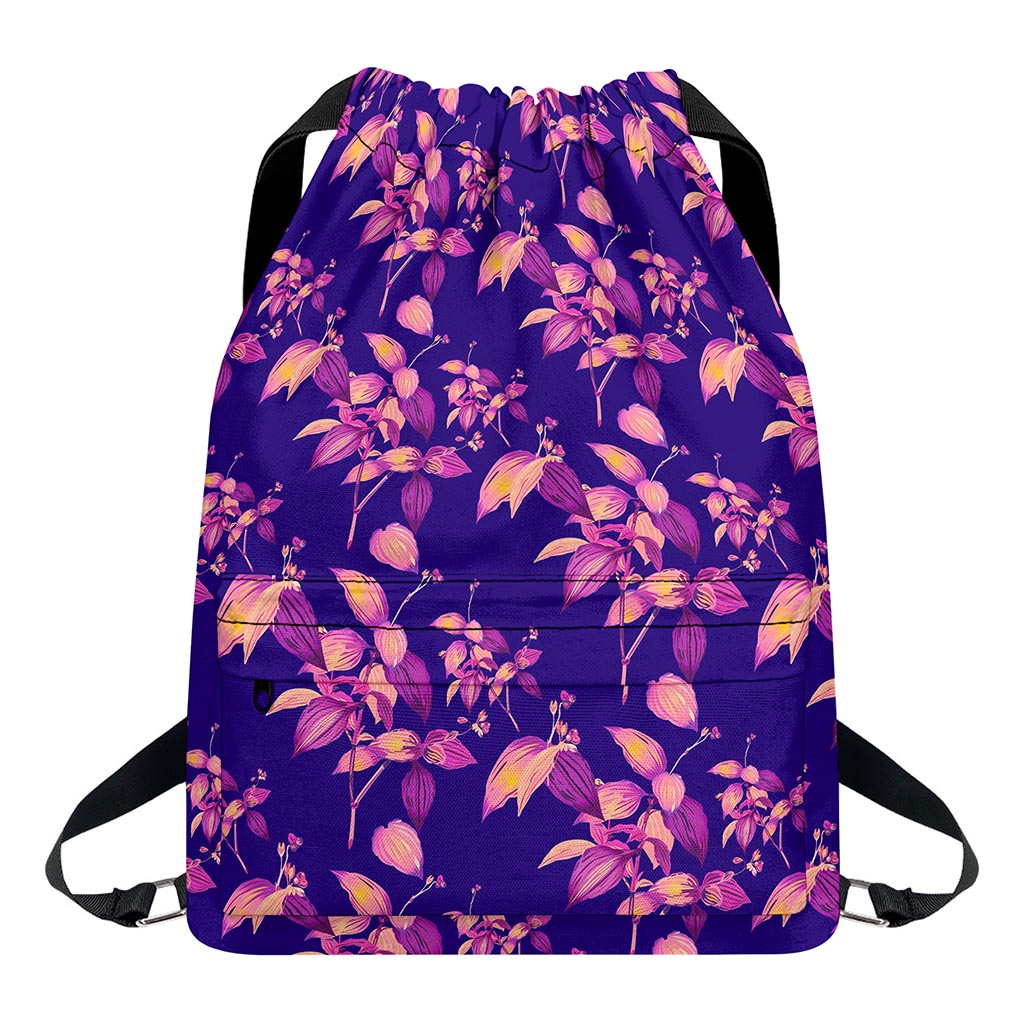 Purple Tropical Hawaiian Pattern Print Drawstring Backpack