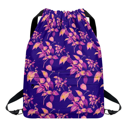 Purple Tropical Hawaiian Pattern Print Drawstring Backpack