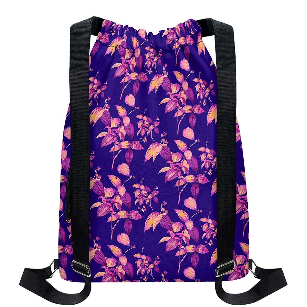 Purple Tropical Hawaiian Pattern Print Drawstring Backpack