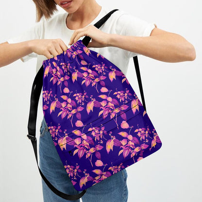 Purple Tropical Hawaiian Pattern Print Drawstring Backpack