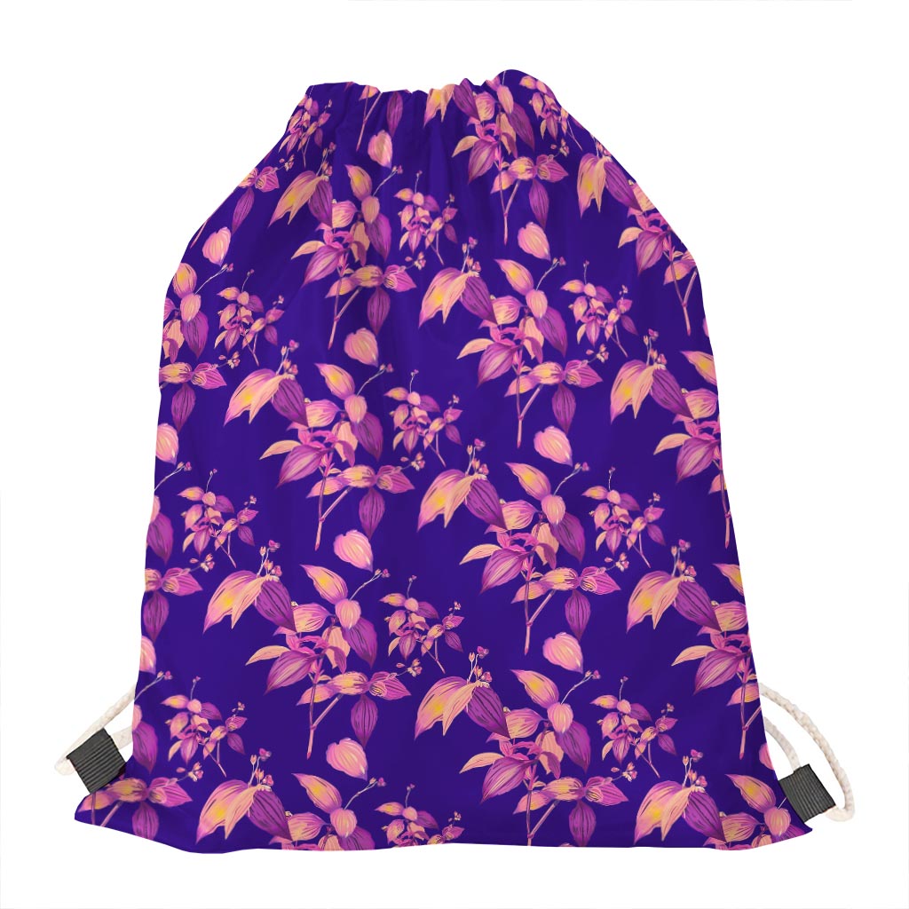 Purple Tropical Hawaiian Pattern Print Drawstring Bag