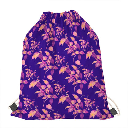 Purple Tropical Hawaiian Pattern Print Drawstring Bag
