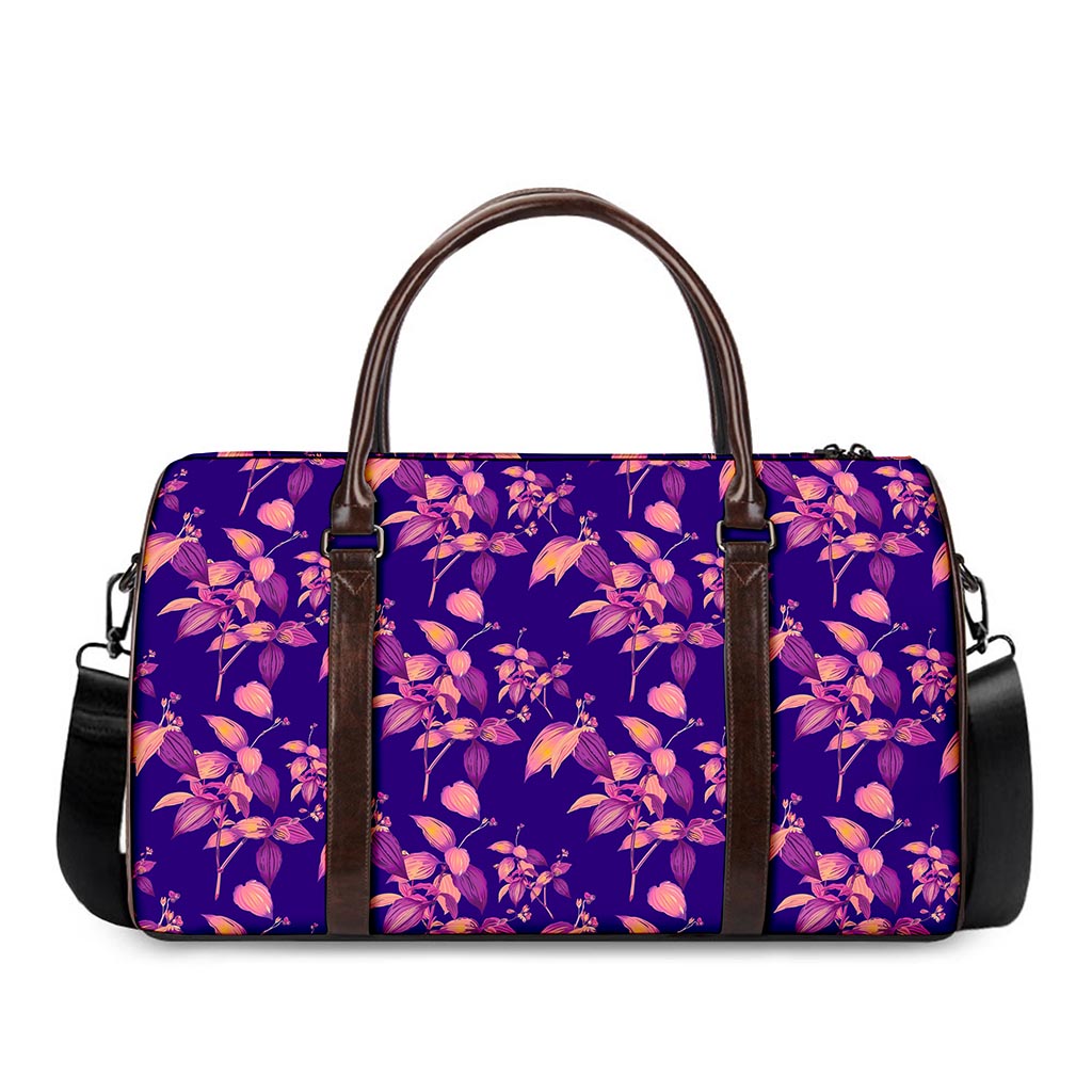 Purple Tropical Hawaiian Pattern Print Duffle Bag