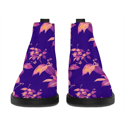Purple Tropical Hawaiian Pattern Print Flat Ankle Boots