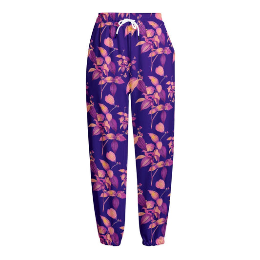 Purple Tropical Hawaiian Pattern Print Fleece Lined Knit Pants