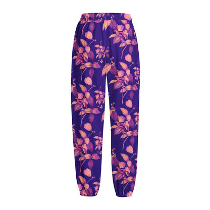 Purple Tropical Hawaiian Pattern Print Fleece Lined Knit Pants