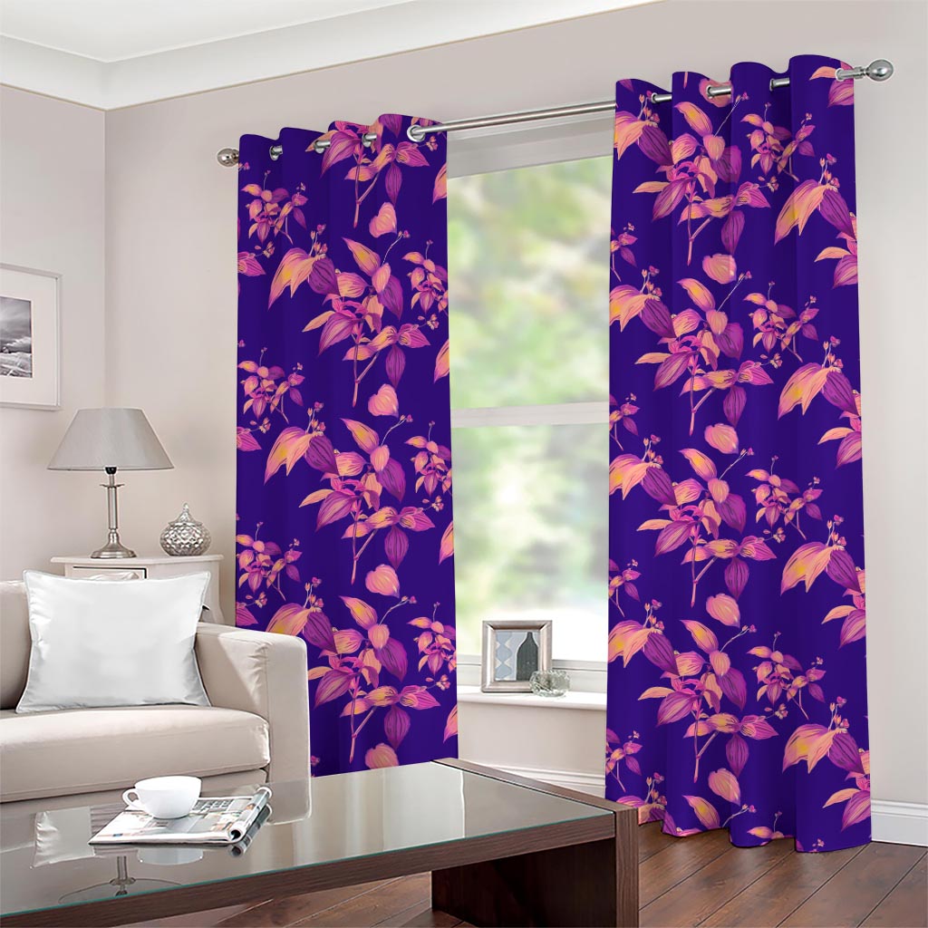 Purple Tropical Hawaiian Pattern Print Grommet Curtains