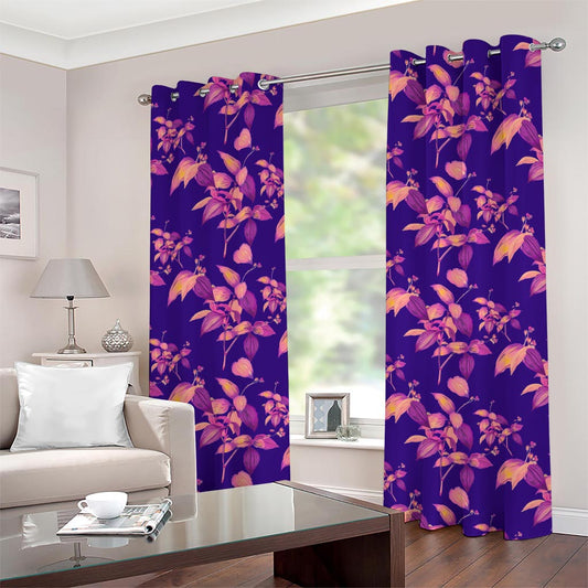 Purple Tropical Hawaiian Pattern Print Grommet Curtains