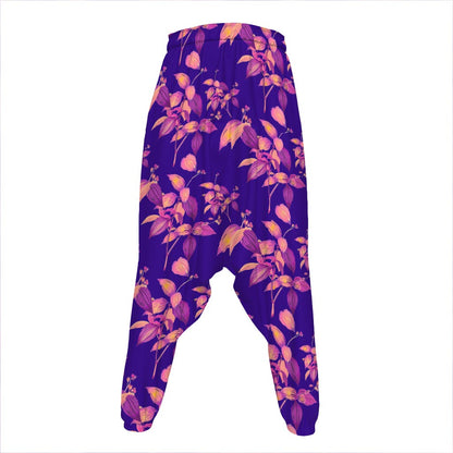 Purple Tropical Hawaiian Pattern Print Hammer Pants