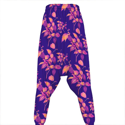 Purple Tropical Hawaiian Pattern Print Hammer Pants