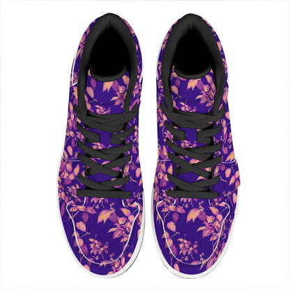 Purple Tropical Hawaiian Pattern Print High Top Leather Sneakers