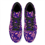 Purple Tropical Hawaiian Pattern Print High Top Leather Sneakers