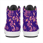 Purple Tropical Hawaiian Pattern Print High Top Leather Sneakers