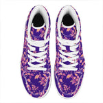 Purple Tropical Hawaiian Pattern Print High Top Leather Sneakers