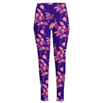 Purple Tropical Hawaiian Pattern Print High-Waisted Pocket Leggings