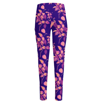 Purple Tropical Hawaiian Pattern Print High-Waisted Pocket Leggings