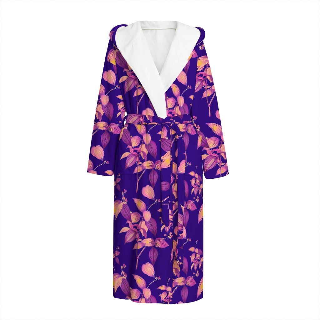 Purple Tropical Hawaiian Pattern Print Hooded Bathrobe