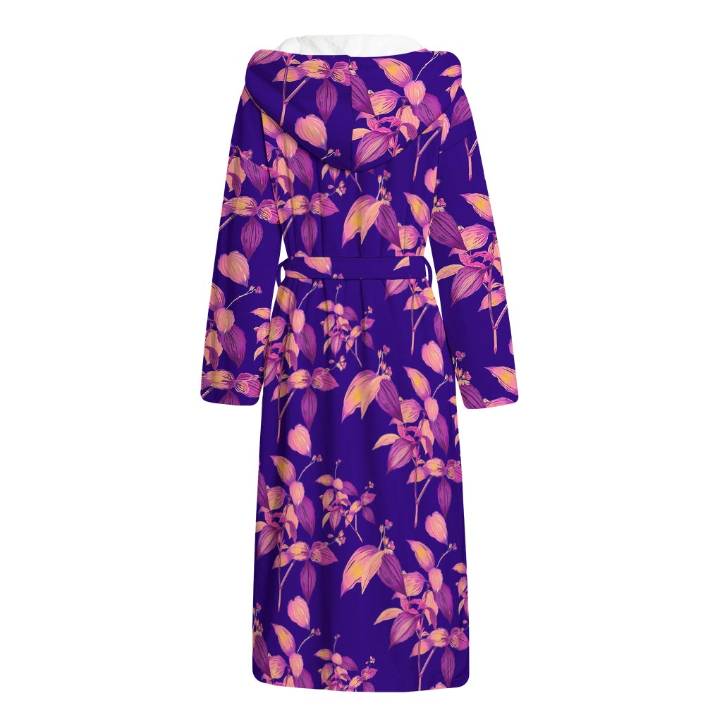 Purple Tropical Hawaiian Pattern Print Hooded Bathrobe