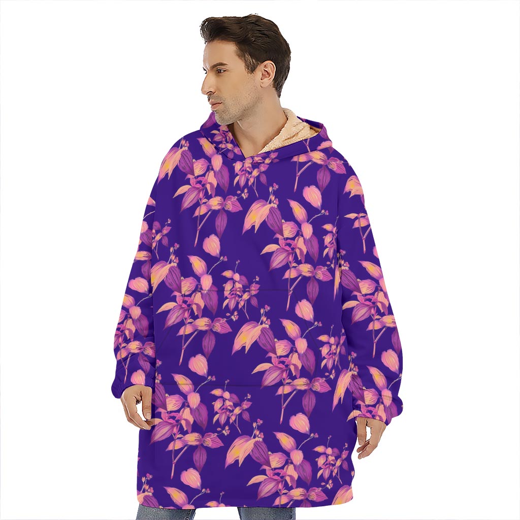 Purple Tropical Hawaiian Pattern Print Hoodie Blanket