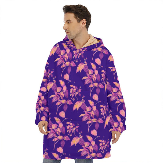 Purple Tropical Hawaiian Pattern Print Hoodie Blanket