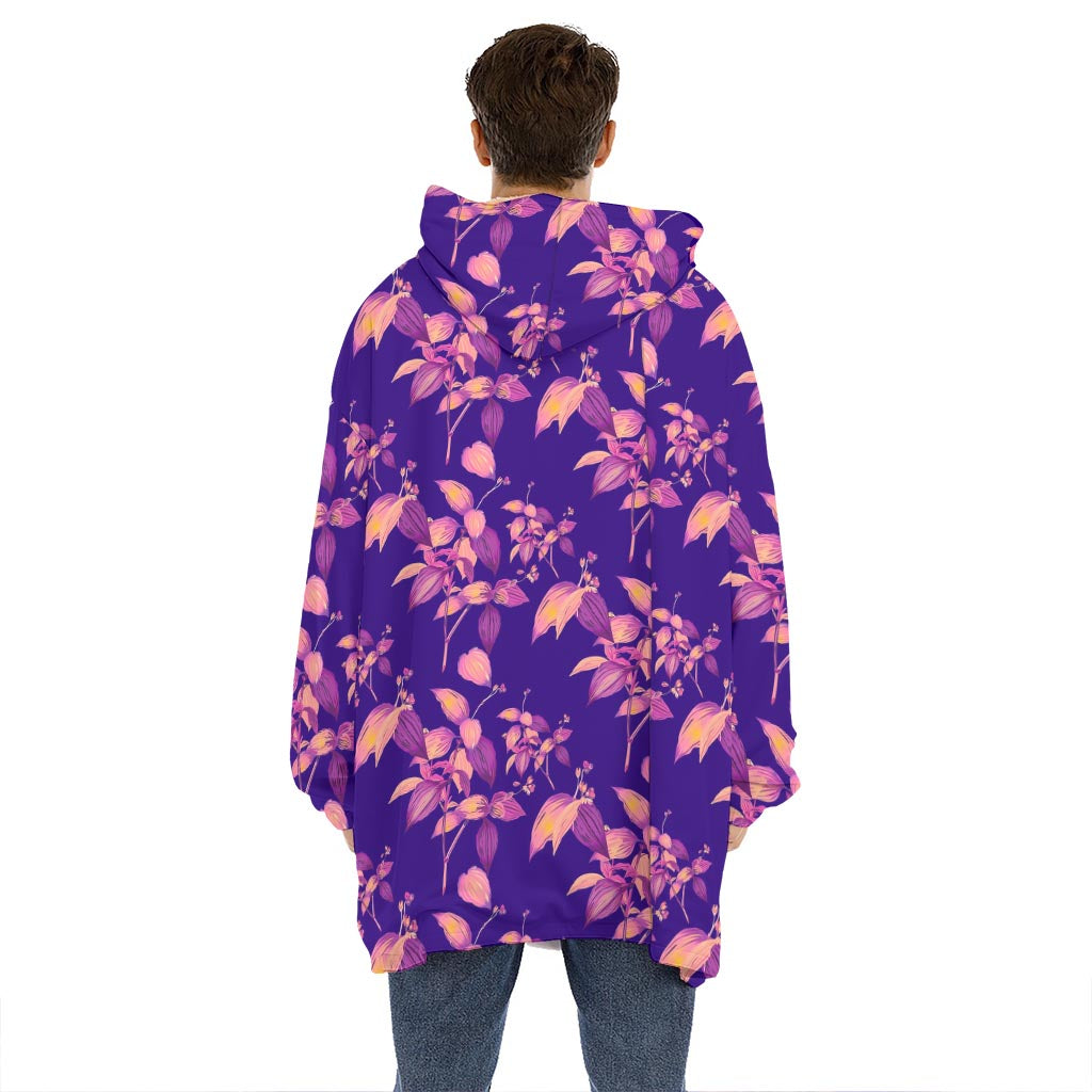 Purple Tropical Hawaiian Pattern Print Hoodie Blanket