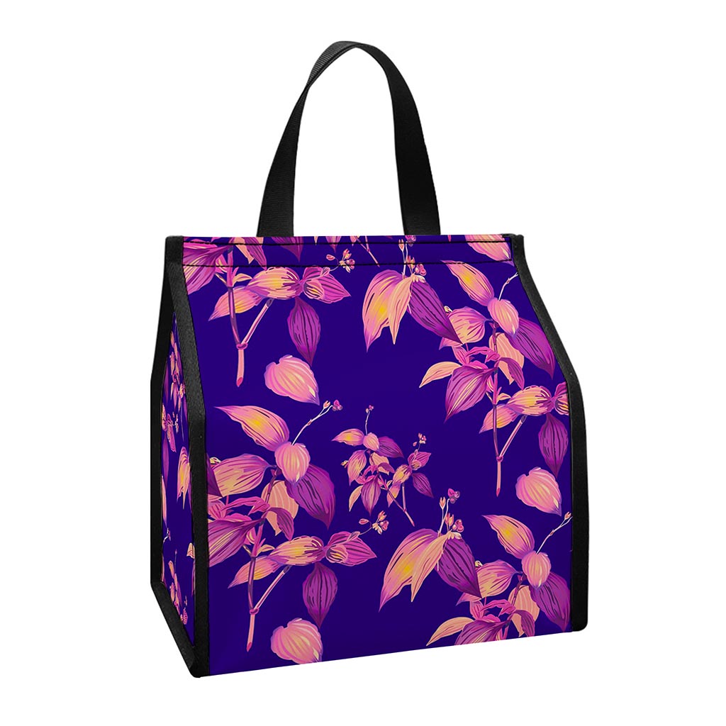 Purple Tropical Hawaiian Pattern Print Insulated Lunch Tote