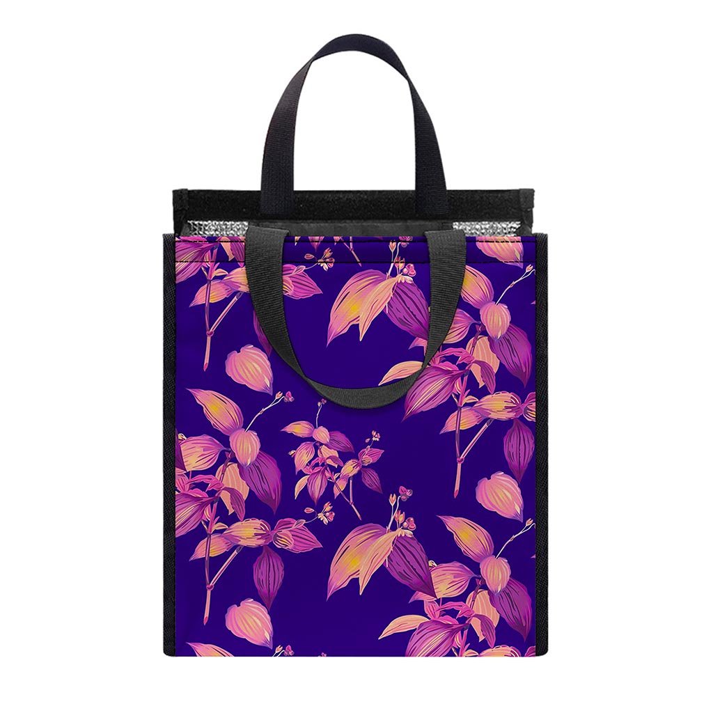 Purple Tropical Hawaiian Pattern Print Insulated Lunch Tote