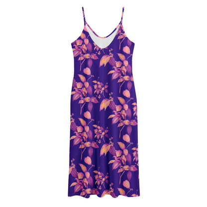 Purple Tropical Hawaiian Pattern Print Jersey Midi Cami Dress