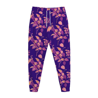 Purple Tropical Hawaiian Pattern Print Jogger Pants