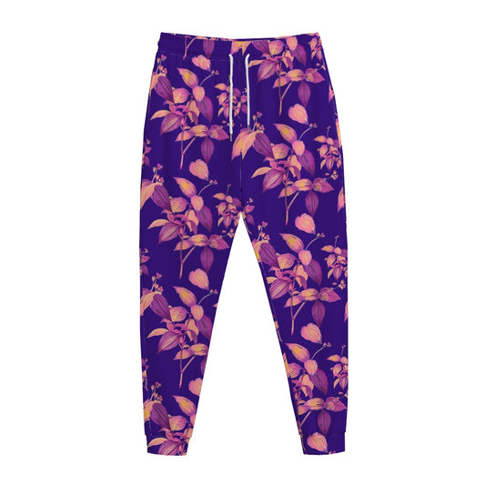 Purple Tropical Hawaiian Pattern Print Jogger Pants