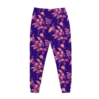 Purple Tropical Hawaiian Pattern Print Jogger Pants