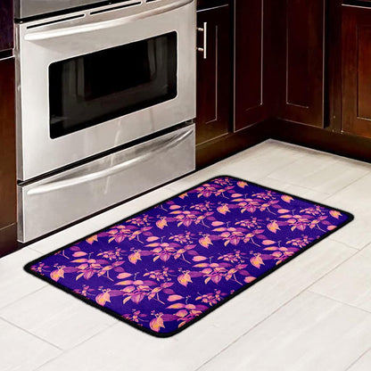 Purple Tropical Hawaiian Pattern Print Kitchen Mat