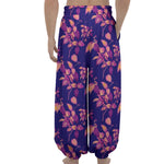 Purple Tropical Hawaiian Pattern Print Lantern Pants
