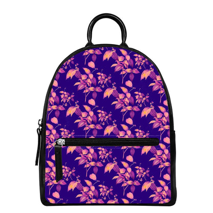 Purple Tropical Hawaiian Pattern Print Leather Backpack