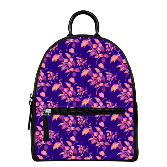 Purple Tropical Hawaiian Pattern Print Leather Backpack