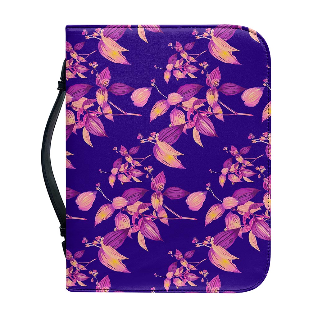 Purple Tropical Hawaiian Pattern Print Leather Bible Cover